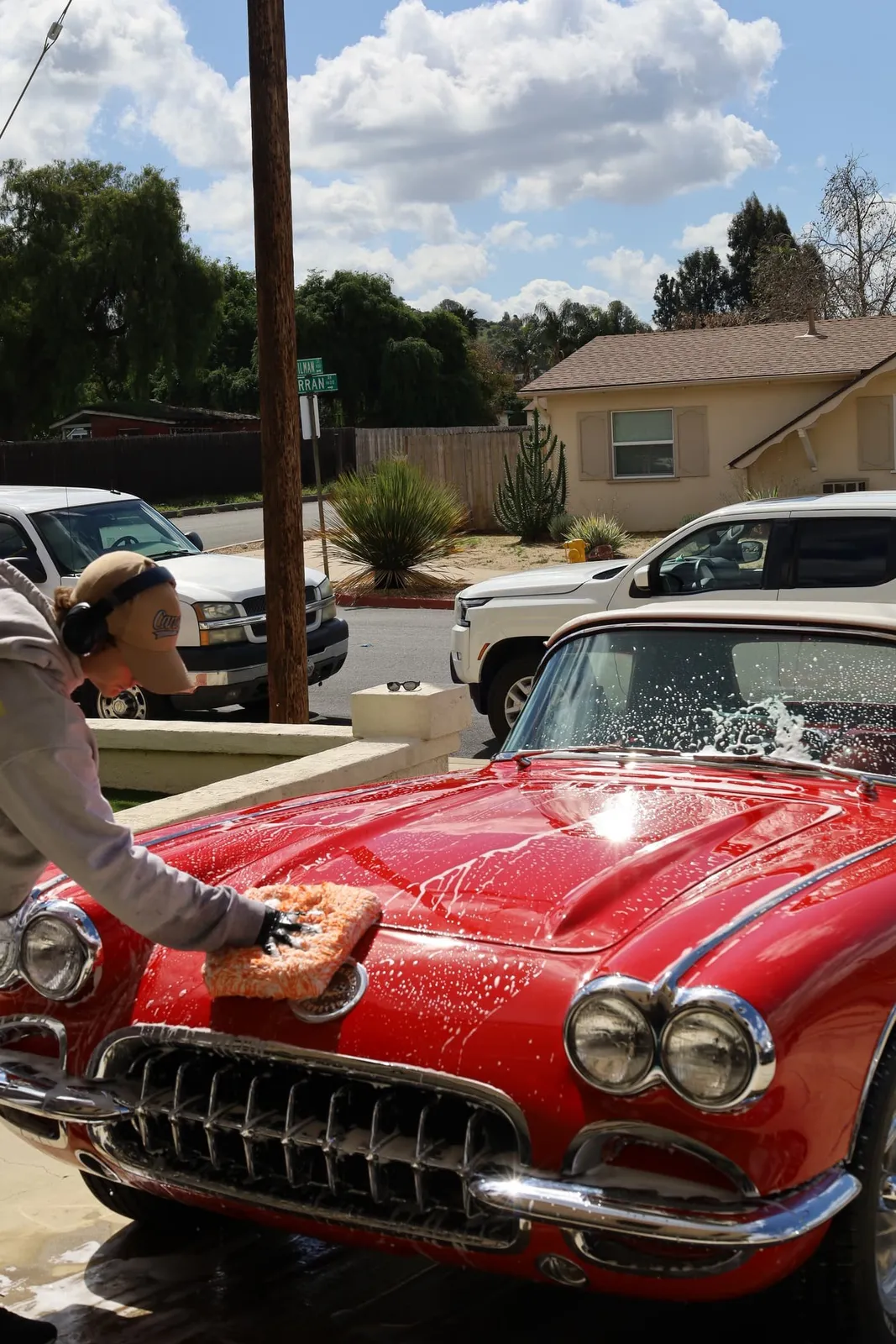 Hand-washing a classic Corvette